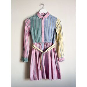 Polo Ralph Lauren Girls Belted Cotton Oxford Fun Shirtdress Striped Multi Sz 12